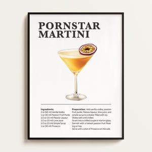 Passion Fruit Martini Recipe Poster, Bar Art (Digital Download)