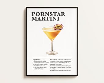Passion Fruit Martini Recipe Poster, Bar Art (Digital Download)