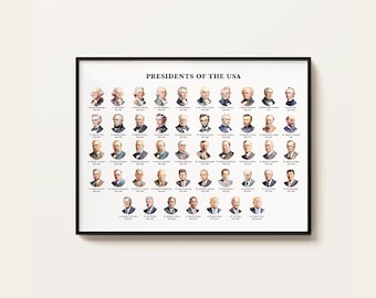 Presidents of the USA. Historical educational patriotic classroom poster. Downloadable Printable File.