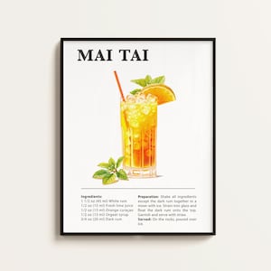 Poster Mai Tai, Ricetta Mai Tai, Stampa Cocktail, Bar, Arte da Cucina, Regalo per gli amanti del Mai Tai. Regalo di Arte Murale Cocktail. Digitale.