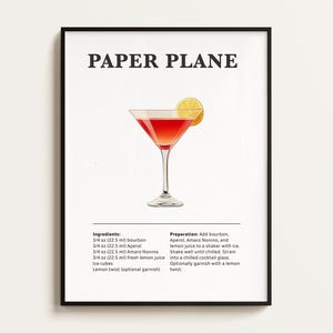 Póster de cóctel de avión de papel, receta, impresión de cóctel, bar, arte de cocina, regalo para amantes de los cócteles. Regalo de arte mural de cócteles. Digital.