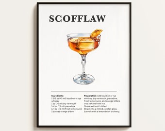 Scofflaw Cocktail Recipe Art Print, Bar Kitchen Decor (Digital)