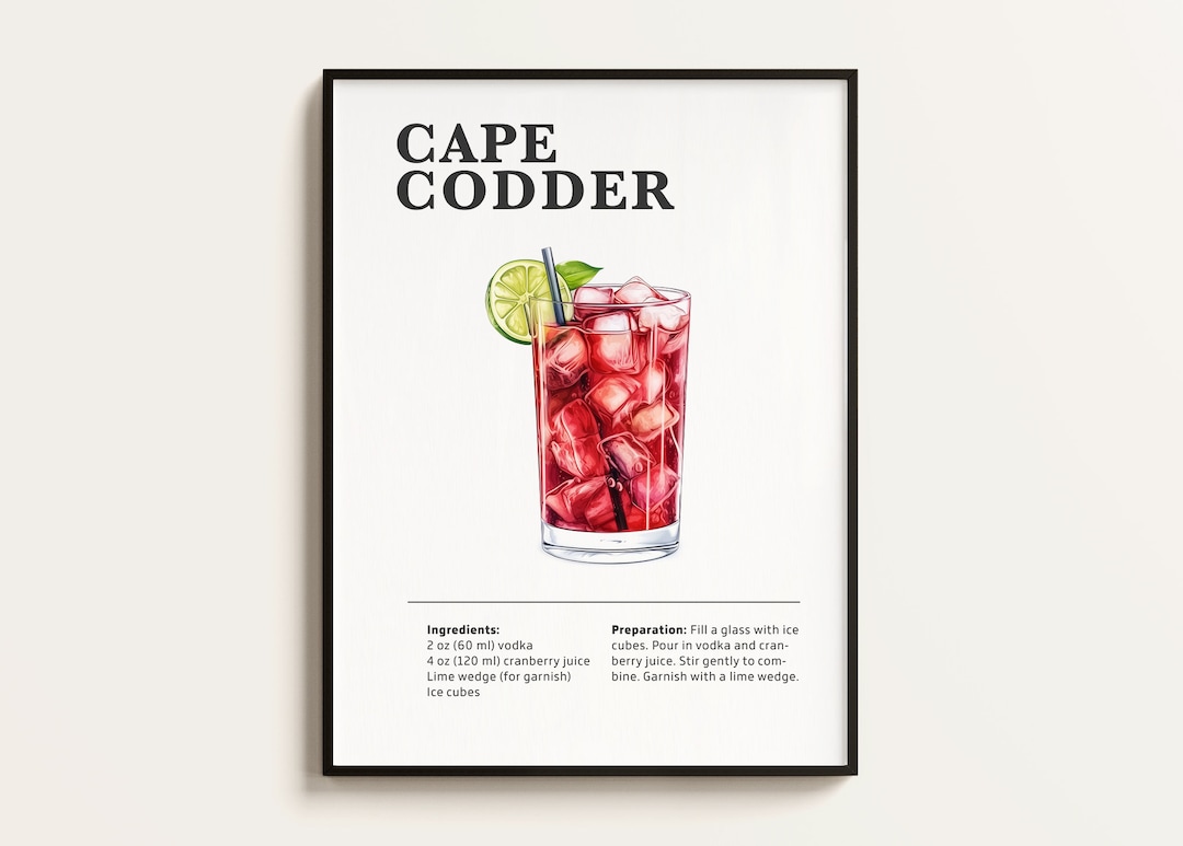 Cape Codder Cocktail Recipe Print, Bar Kitchen Art (digital) - Etsy