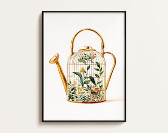 Impression d'art arrosoir botanique, illustration vintage de terrarium (téléchargement numérique)