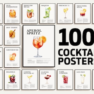 100 einzelne Cocktailposter zum Ausdrucken, Cocktailrezepte, Barman Mixologen Poster Geschenk, Küche Bar Art Decor, Mixology Guide Printable