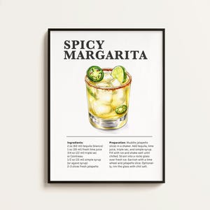 Affiche de Margarita épicée, recette de Margarita, impression de cocktail, bar, art de cuisine, cadeau pour amoureux de Margarita. Cadeau d'art mural cocktail. Numérique.