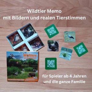 Wildtier Memo Spiel mit Bildern und Tierstimmen, ab 4 Jahren, Merk- und Lernspiel für mehr Konzentration, 32 Karten, Geräusche, Geschenkidee