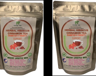 Healthy Hibiscus Cinnamon-All Organic- Decaf Herbals tea- 2 Pack for 40 Serving Cups