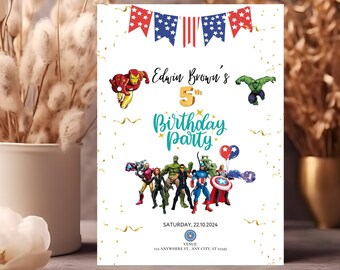 Zaproszenie urodzinowe z motywem Avengers || Edytowalne zaproszenia Disney || Niepowtarzalne zaproszenia urodzinowe Disney || Natychmiastowe pobranie
