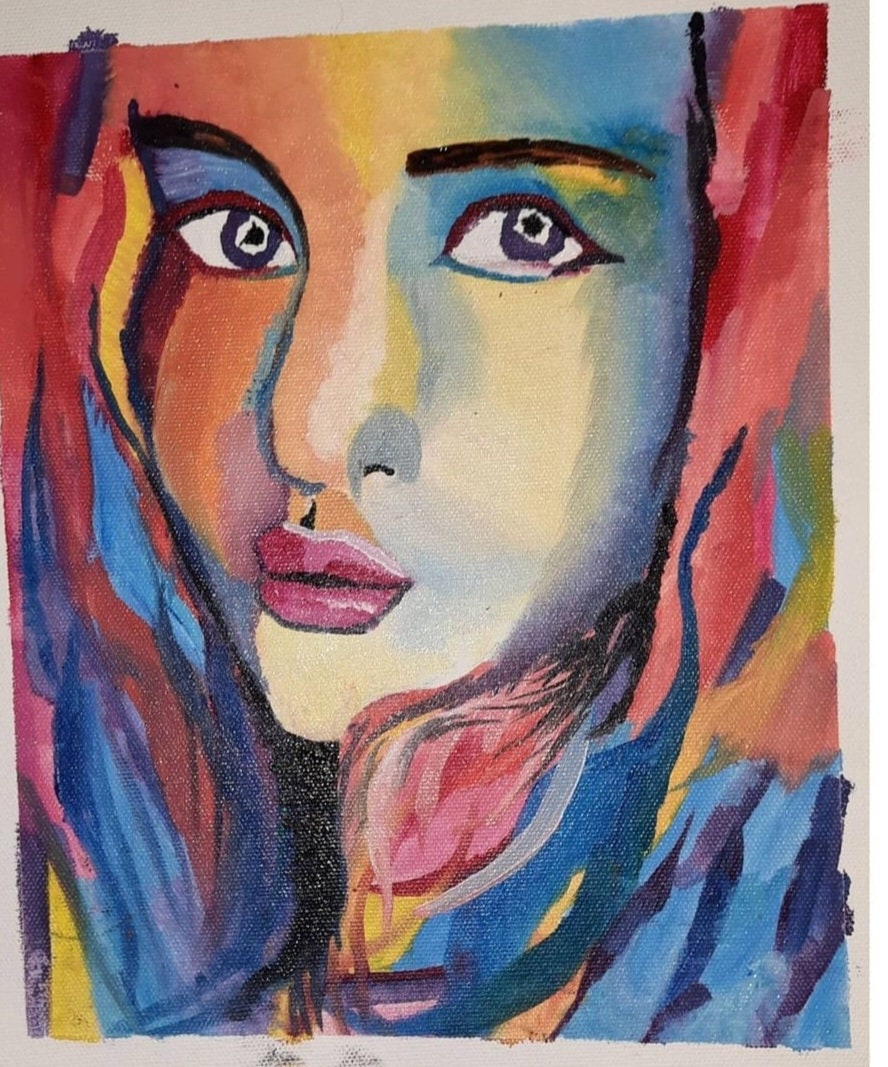 Handmade Girl's Face Painting on Canvas for Homedecor and Etsy