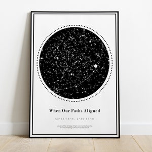 10 % de réduction sur l'impression personnalisée de la carte des étoiles | Quand nos chemins se sont alignés | Affiche de ciel nocturne | Cadeau de mariage ou d'anniversaire personnalisé