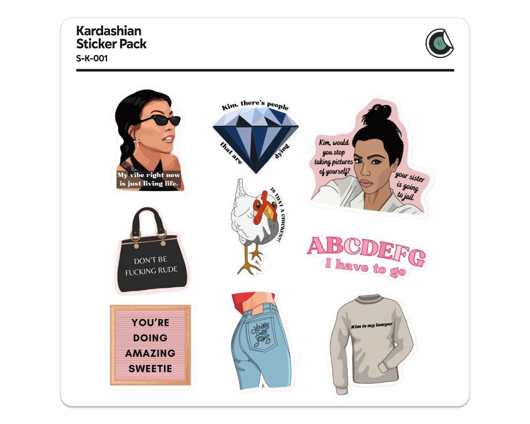 Kardashian 9 Sticker Pack, Embrace Glamour and Wit, Pop Culture