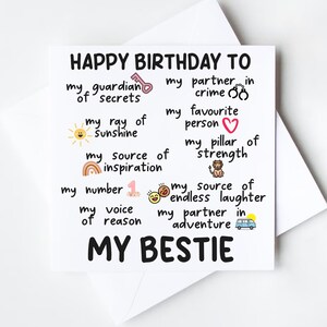 15% DE DESCUENTO Tarjeta de felicitación Bestie de feliz cumpleaños, Tarjeta de felicitación de mejor amigo - 148 mm x 148 mm