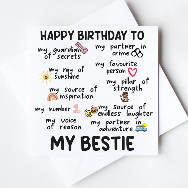 15% OFF Happy Birthday Bestie Greeting Card, Best Friend Greeting Card  - 148mm x 148mm