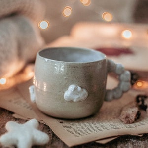 Handmade ceramic mug decorated with cloud Grand format large