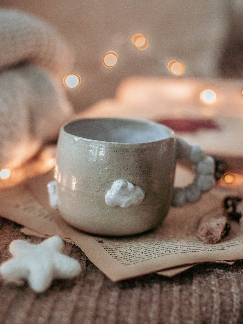 Handmade ceramic mug decorated with cloud Grand format large