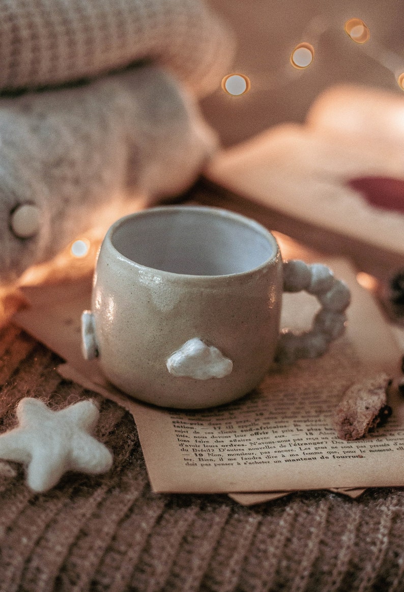 Handmade ceramic mug decorated with cloud image 4