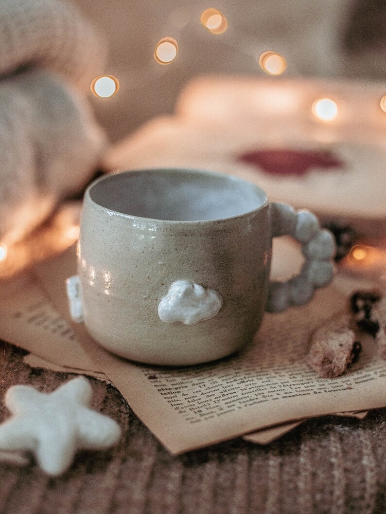 Handmade ceramic mug decorated with cloud image 6