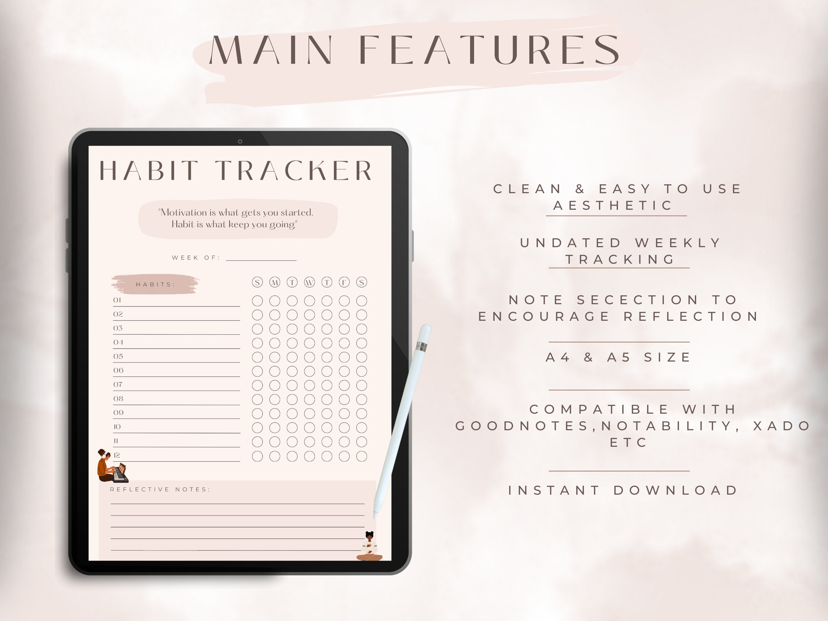 Daily weekly habit tracker printable minimalistic tracker routine