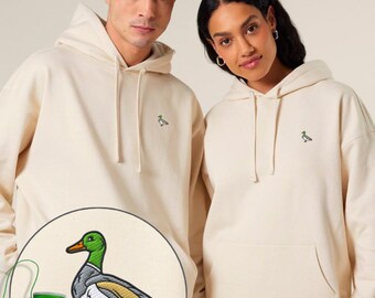 Embroidered Duck Hoodie - Embroidered Sweater, Embroidered Clothing, Mallard Embroidered - Organic Oversized Unisex Hoodie | 100% Organic Cotton