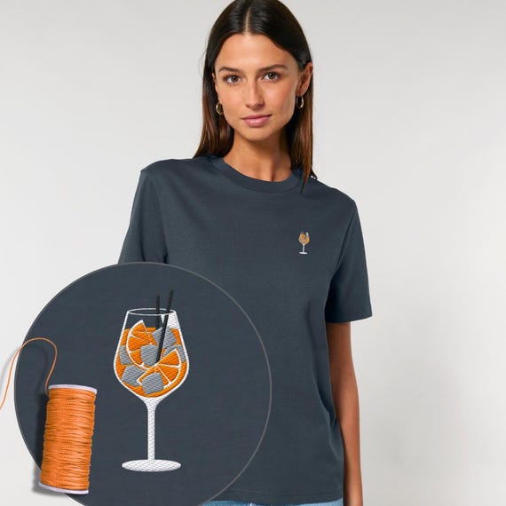 Aperol bestickt - Besticktes Shirt, Embroidered | Bio-T-Shirt bestickt | Unisex Shirt | 100% Bio-Baumwolle, Shirt Bio Baumwolle, Bio Shirt
