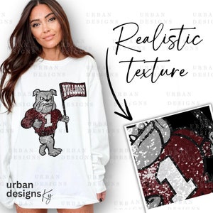 Bulldogs Faux Sequins Alta Resolução Textura Realista PNG, Bulldogs Manuscritos PNG DTF Sublimação Design Digital Bulldogs Mascote Andante
