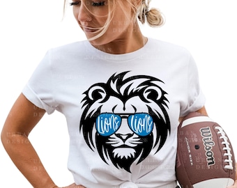 Lions Mascot Sunglasses PNG, high resolution png, Wearing Sunglasses blue Detroit sunglasses Lion Trendy shirt design Lions Tumbler design