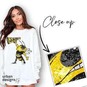 Yellow Jackets Faux Sequins High Resolution Realistic Texture PNG, Handwritten Jackets Script, PNG DTF Sublimation Digital Design