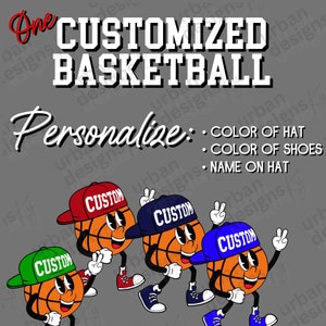 Niedliches kundenspezifisches Basketball-Maskottchen-Rückwärtshut-PNG-hohe Auflösung Sublimations-DTF-Design, trendiges Bball-Shirt, Becher, Tote, personalisieren Png