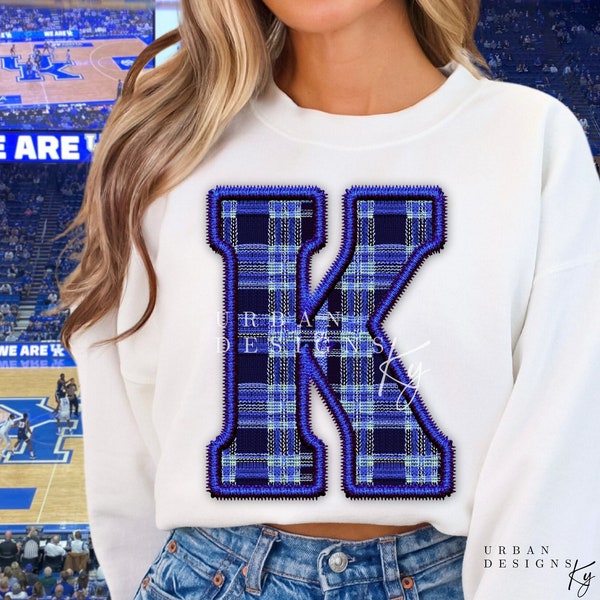 Kentucky Realistic Faux Embroidery Plaid Fabric, Faux Patch Sport Athletic PNG, High Res 350 dpi, Sublimation, Wildcats Fan, Basketball