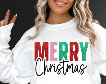 Nepglitter Vrolijk Kerstmis PNG, Kerstglitter Bling PNG, Kerstsublimatie Download, Vakantie PNG, Kerstman Glitter Digitaal Bestand,
