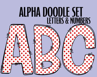 Alpha Doodle Set Red Polka Dot Alpha Doodle Bundle Commercial Use Letters Numbers