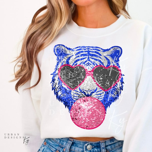 Bubble Gum Tiger Faux Glitter Sequins,  High Resolution PNG, Tigers, Wildcats, Baseball Cardinal, Tiger bubble gum sunglasses