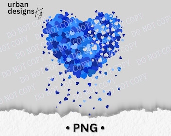 Heart Confetti PNG, Valentine Heart Overlay, Blue Heart Splash Clipart, Love Hearts PNG Transparent Background, Dispersion Hearts