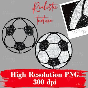 May include: Two black and white soccer balls with a glittery silver texture. High Resolution PNG 300 dpi.