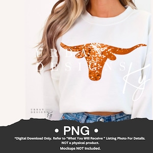 Longhorn imitatie pailletten, oranje realistische textuur glitter pailletten longhorn, digitaal png-bestand