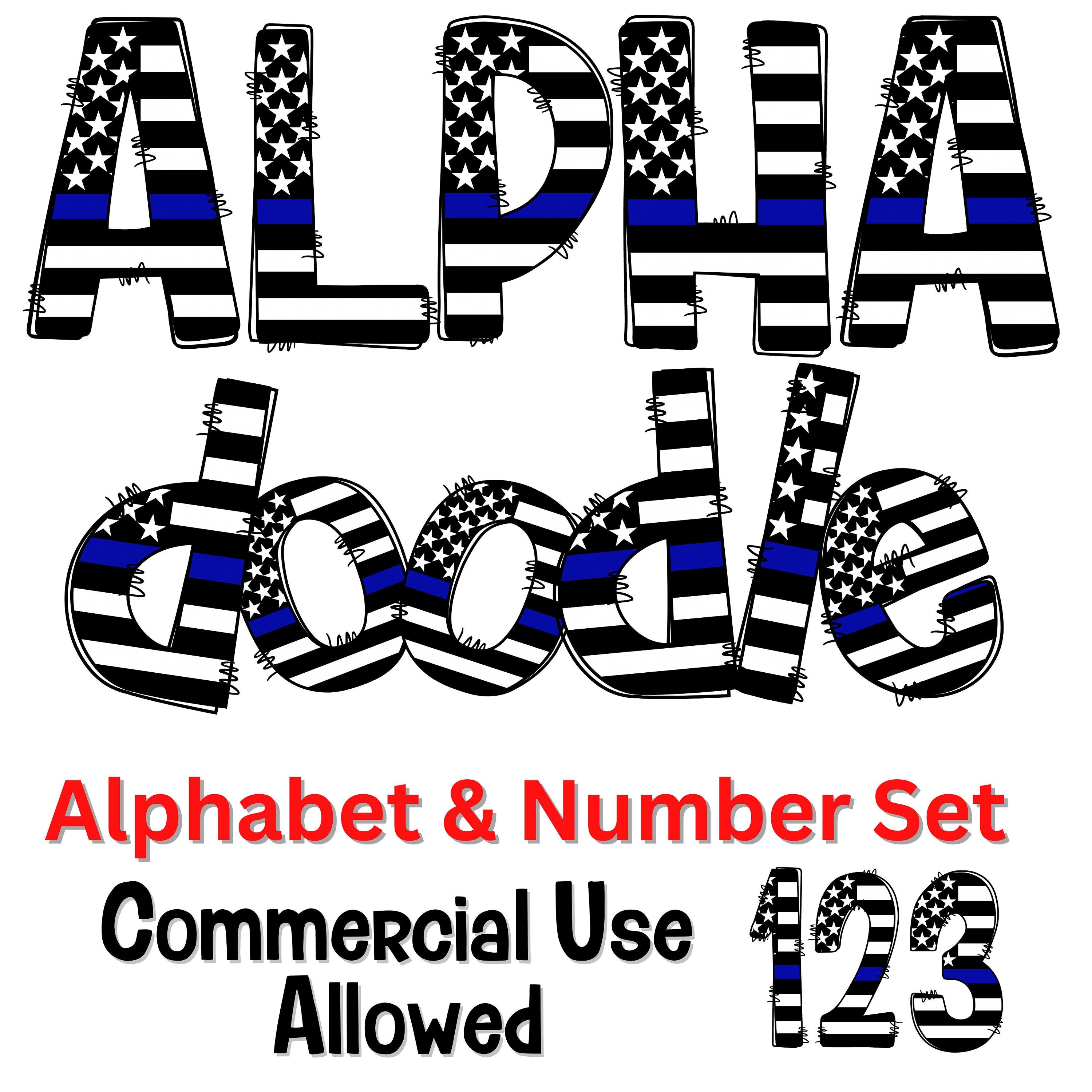 Thin Blue Line Flag Alphabet Letters PNG Bundle, Patriotic USA Flag ...