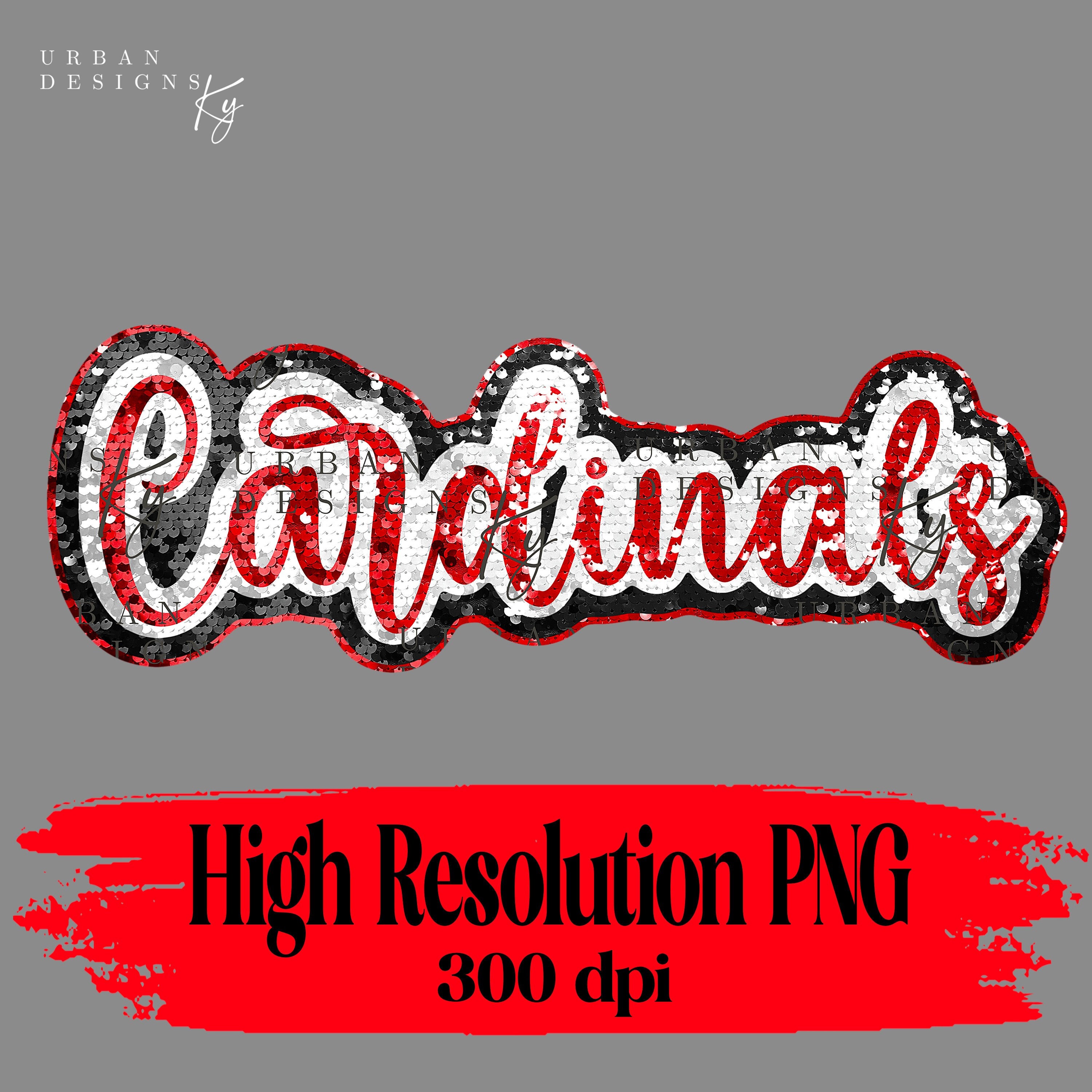 PNG de lentejuelas falsas Cardinals – Textura realista en alta resolución, script Cardinals manuscrito para sublimación y DTF