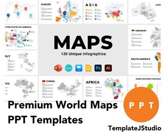 Premium wereldkaart infographics voor powerpoint-dia&#39;s