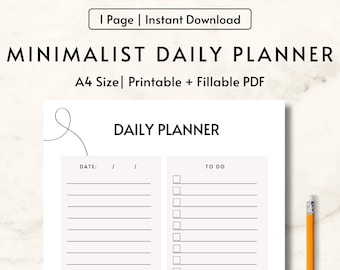 Minimalist Daily Planner Printable | Daily To Do List | Productivity Planner | Undated Planner | Instant Download | Daily Schedule | A4 Size