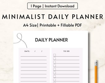Planificador diario minimalista imprimible / Lista diaria de tareas pendientes / Planificador de productividad / Planificador sin fecha / Descarga instantánea / Horario diario / Tamaño A4