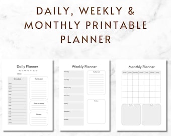 Daily Planner, Weekly Planner, Monthly Planner, Printable planner, Planner set, Planner Inserts, Instant Download, A4 Size