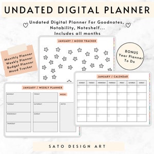 Undated Goodnotes Planner | Monthly Digital Planner | Goodnotes Template | iPad Planner | Digital Download | Digital Journal Pdf