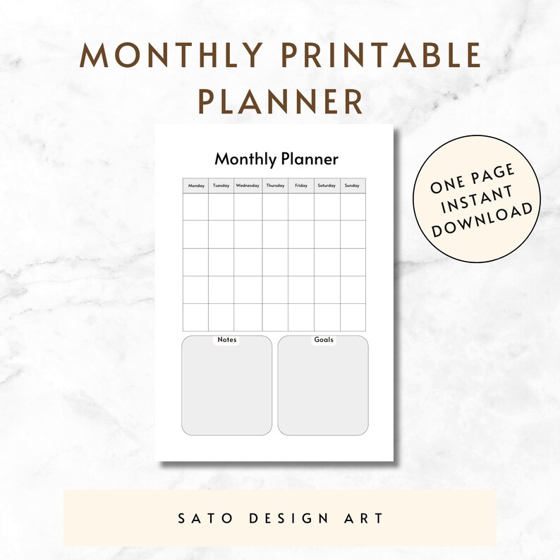 Printable Monthly Planner Minimalist Monthly Planner - Etsy
