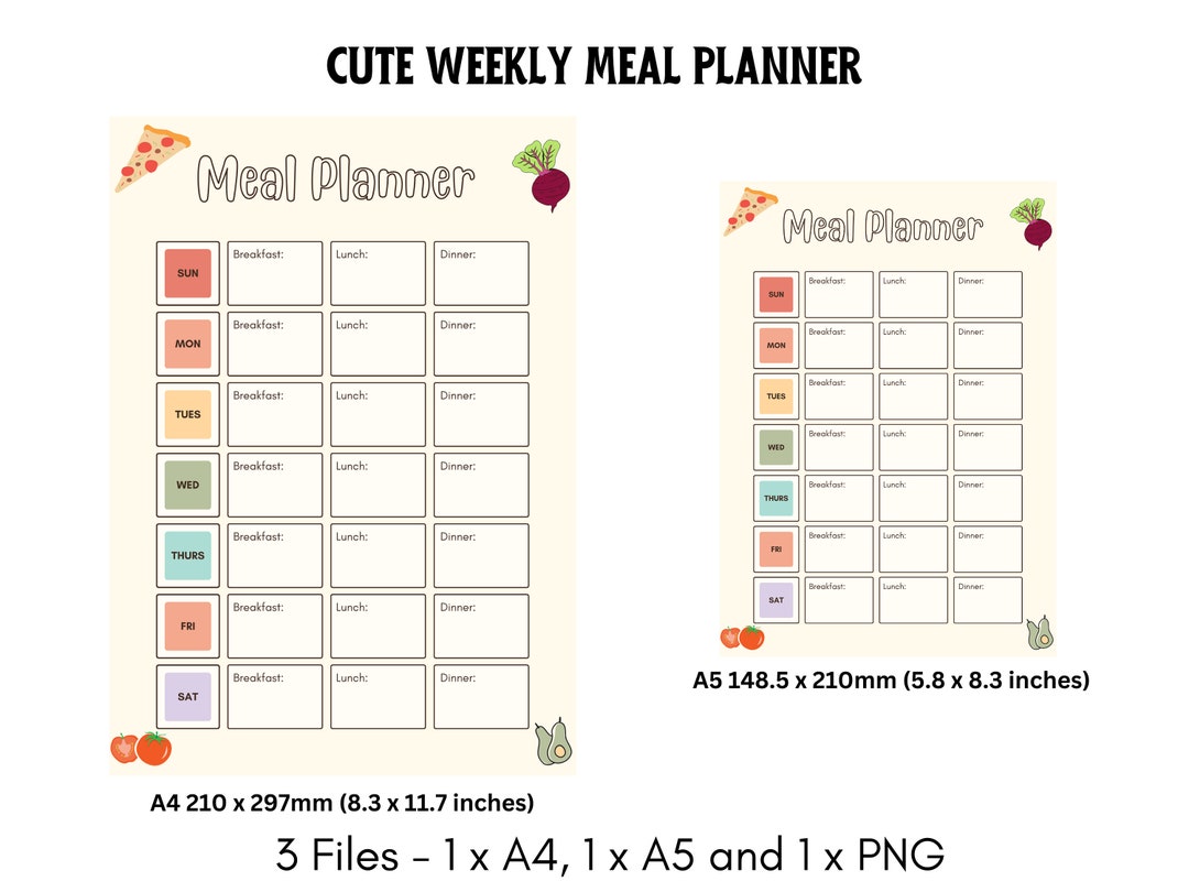 Printable Digital Cute Weekly Meal Planner - Etsy