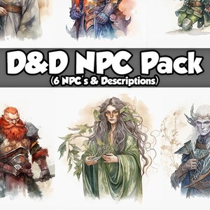 Pacote de cartas NPC D&D || 6 caracteres/detalhes || Aquarela PNG || Download instantâneo || dnd 5e || masmorras e dragões || ttrpg || tabela dnd