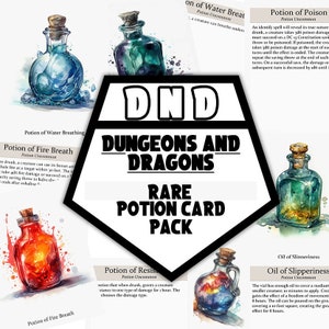 Pacote de cartas de poções raras de D&D || 12 Poções/Detalhes || Cartões de referência de auxílio visual || Poções de aquarela || Download digital || DnD 5e