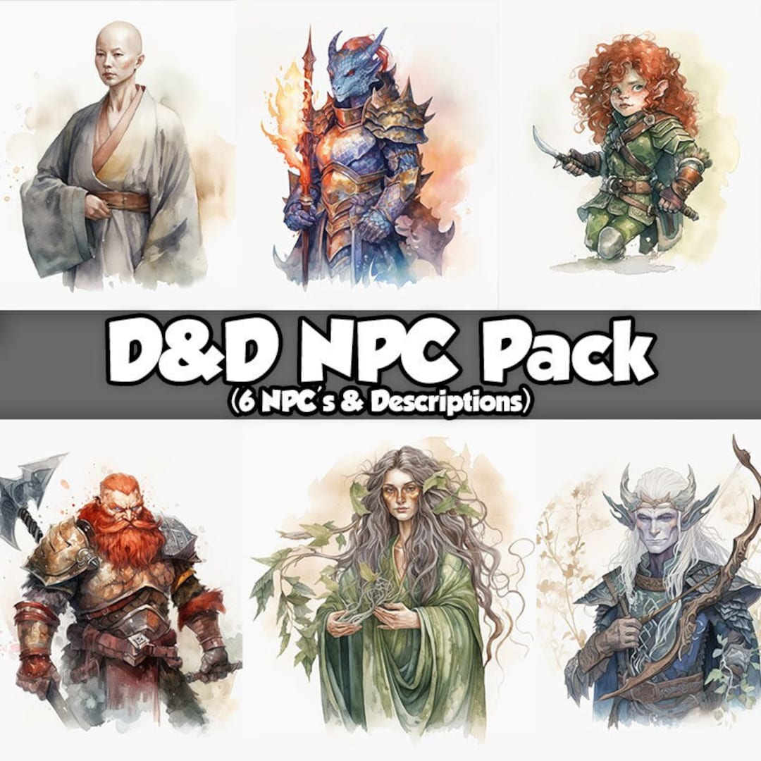 D&D NPC Card Pack 6 Characters/details Watercolour PNG Instant Download Dnd 5e Dungeons and
