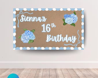 Custom Blue Floral Girl's Birthday Banner Template | Teen Birthday Banner | Birthday Banner | Cute Girl Birthday Banner | Instant Download
