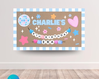 Modelo de banner de aniversário feminino pintado | Download digital editável | Decoração de festa de aniversário | Banner de aniversário Erass | Modelo de banner de aniversário